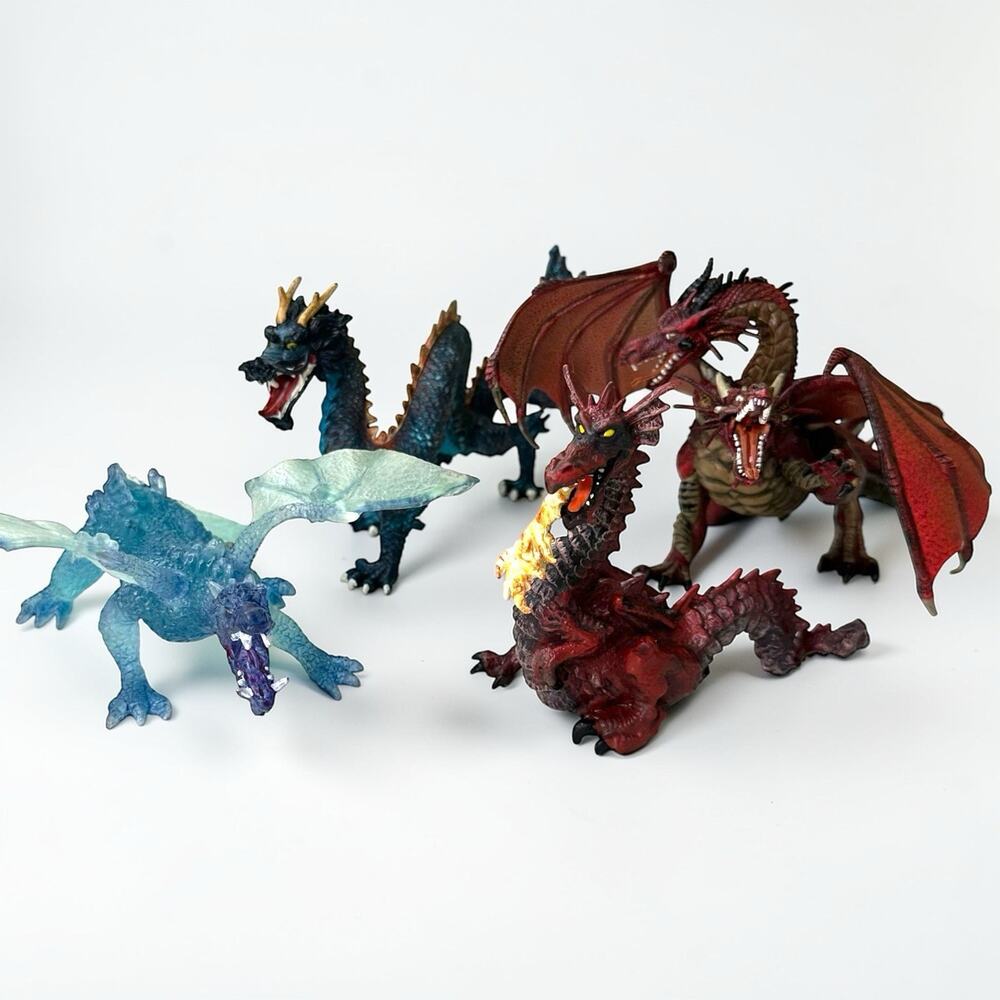 Papo Dragon Figurine Lot Medieval Fantasy Fire Toy Figures 1999–2013 + Plastoy